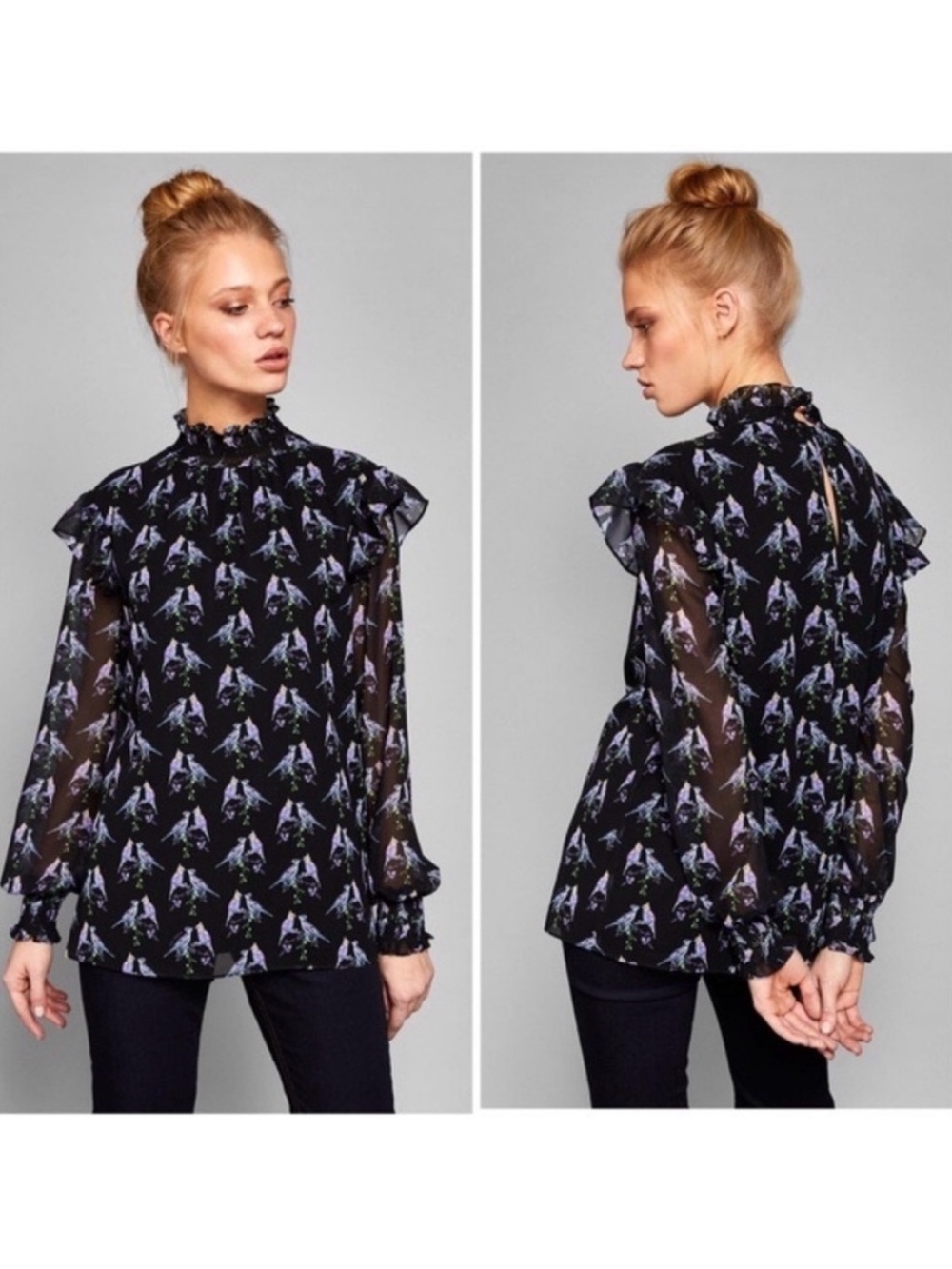 Ted Baker London Zabrina Lovebirds Ruffle Blouse